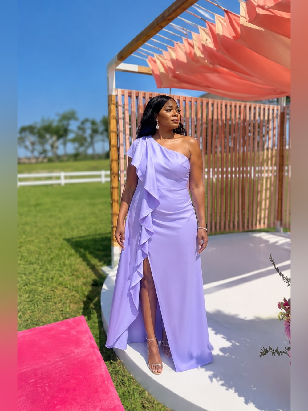 Lavender One-Shoulder Ruffle Maxi Dress – Alabalaya XL